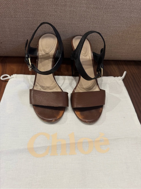 Chloe Shoes - Chloe Two Tone Block Heel Ankle Strap Sandals 37
